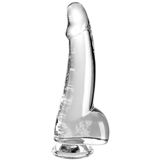 Dildo Realist cu Testicule, KING COCK - Clear TPR, Transparent, 15,2 cm