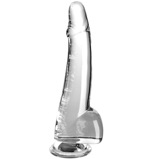 Dildo Realist cu Testicule, KING COCK - Clear, TPR Translucid, Transparent, 19 cm