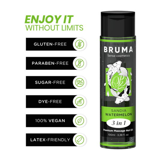 Ulei de Masaj cu Efect de Caldura, BRUMA - Premium 3 in 1, Aroma Pepene Verde, 100 ml