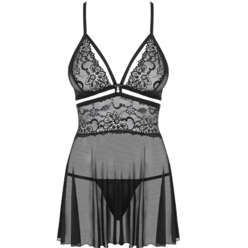 Babydoll si Tanga, Obsessive - 838-BAB-1, Dantela si Plasa Delicata, S/M Negru