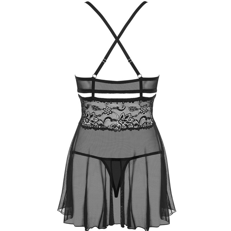 Babydoll si Tanga, Obsessive - 838-BAB-1, Dantela si Plasa Delicata, S/M Negru