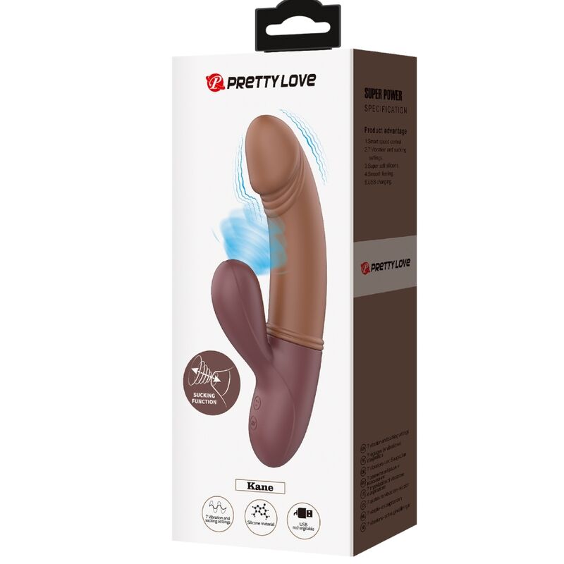 Vibrator Punctul G cu Aspiratie, Pretty Love - Kane, 7 Moduri de Vibratie si 7 Moduri de Pulsatie, Maro