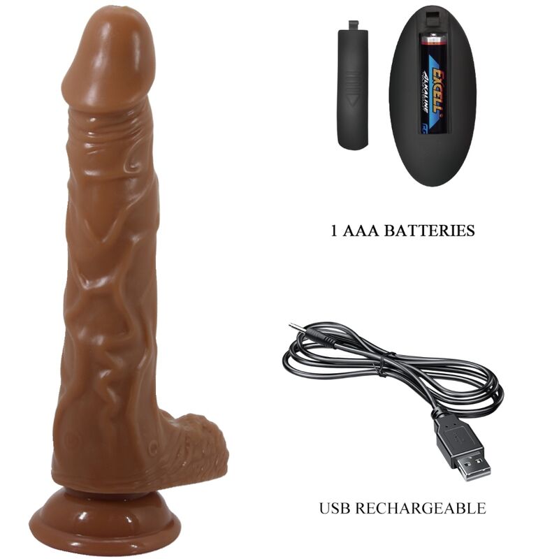 Vibrator Realistic, Baile - Bodach, Cu Telecomanda si Ventuza, Maro
