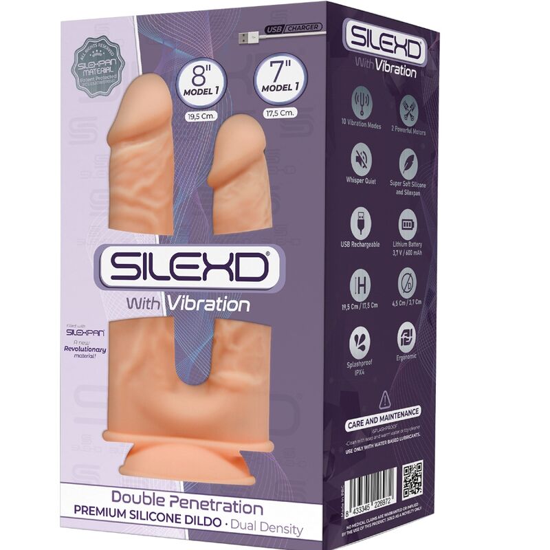 Vibrator Dubla Penetrare, Silexd - Model 1, Penis Realist, 17.5-19.5 CM Nud