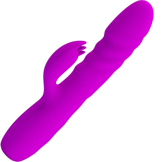 Vibrator Rabbit Telescopic, PRETTY LOVE - Melanie, 12 Vibratii, 4 Impingeri, Reincarcabil USB, Mov