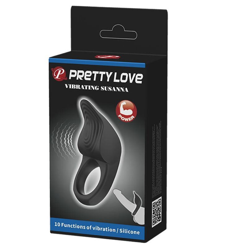 Inel Vibrator pentru Penis, Pretty Love - Susanna, 10 Functii de Vibratie, Negru