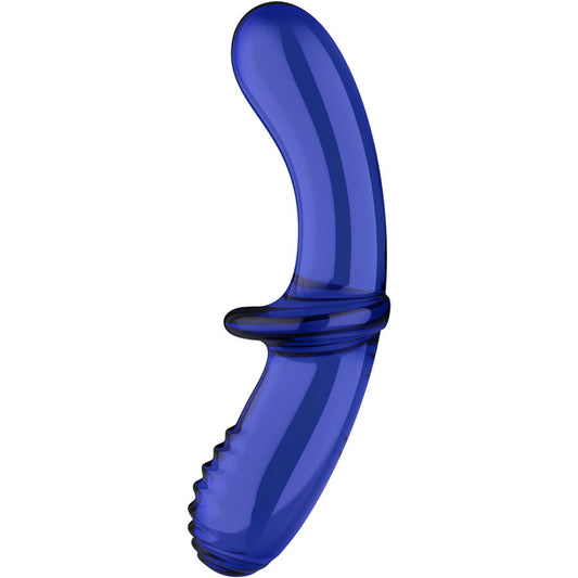 Dildo din Sticla Borosilicata, SATISFYER - Double Crystal, Dublu Texturat, Albastru