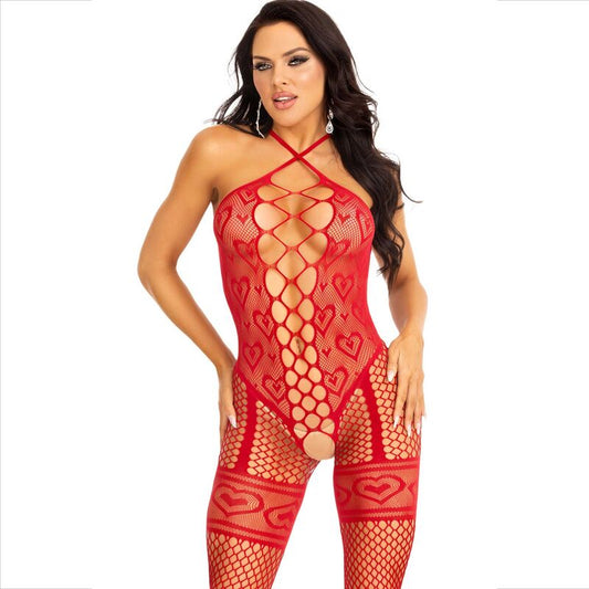 Body, Leg Avenue - Red Hearts, cu Guler Halter, O Marime / Rosu