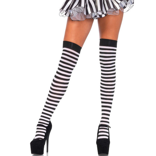 Sosete Lungi cu Dungi, LEG AVENUE - Negru/Alb, Marime Unica