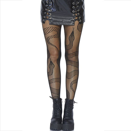 Ciorapi Plasa cu Model Serpi, LEG AVENUE - Negri, Marime Unica