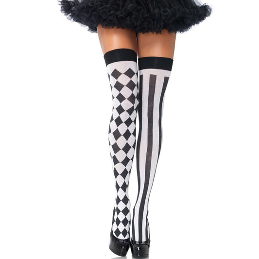 Sosete Inalte Arlechin, LEG AVENUE - Negru/Alb, Marime Unica