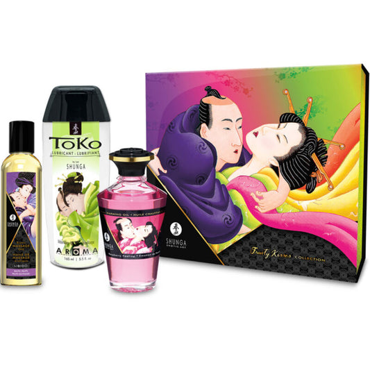 Kit Cosmetice Erotice, Shunga - Fruity Kisses Collection, Arome Fructate, 3 Piese