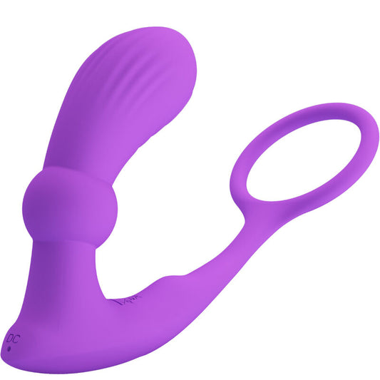 Inel pentru Penis cu Dop Anal si Vibratii, PRETTY LOVE - Warren, 12 Functii, Violet