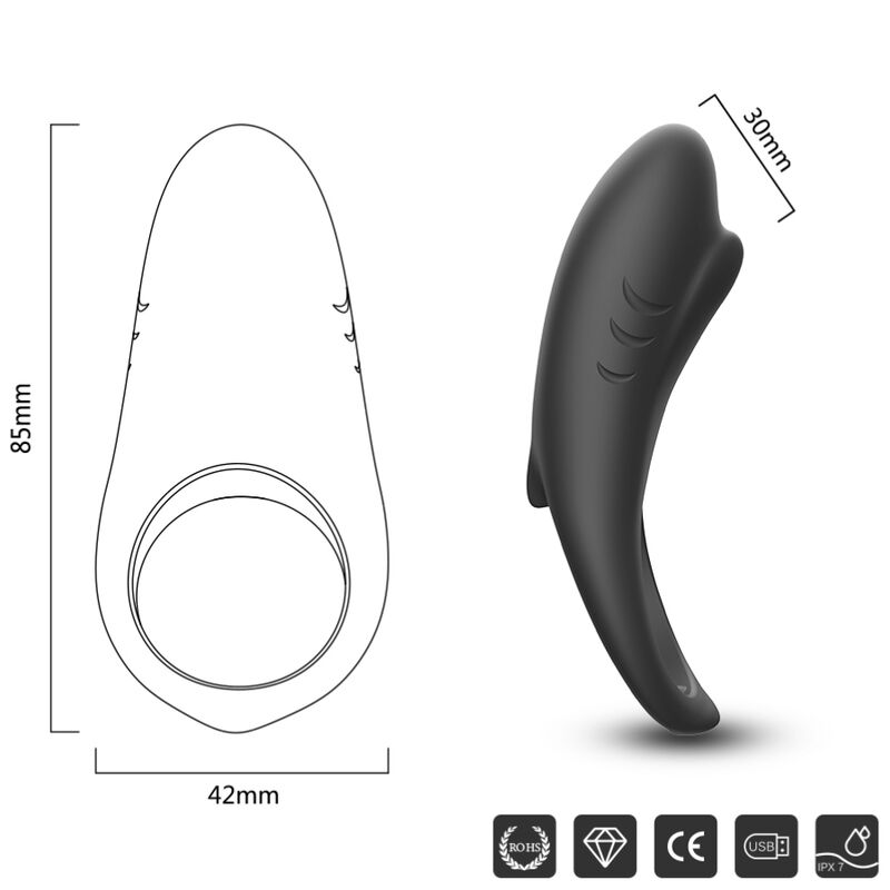 Inel Vibrator pentru Cupluri, Armony - Shark, cu Telecomanda si 9 Moduri de Vibratie, Negru