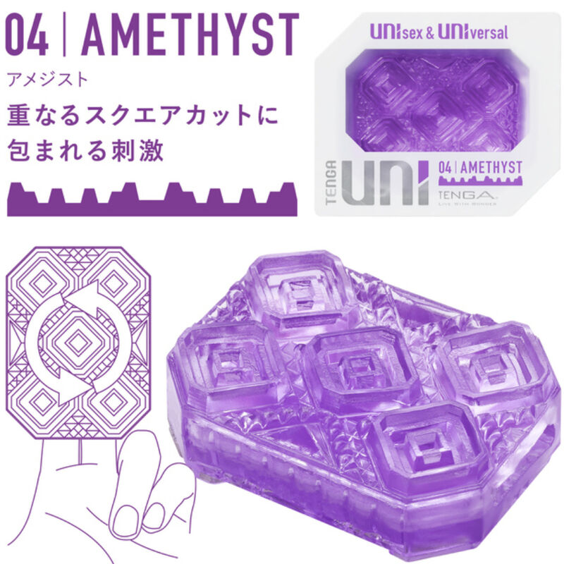 Masturbator, Tenga - Uni Amethyst Thimble, Stimulare cu Taieturi Patrate Suprapuse