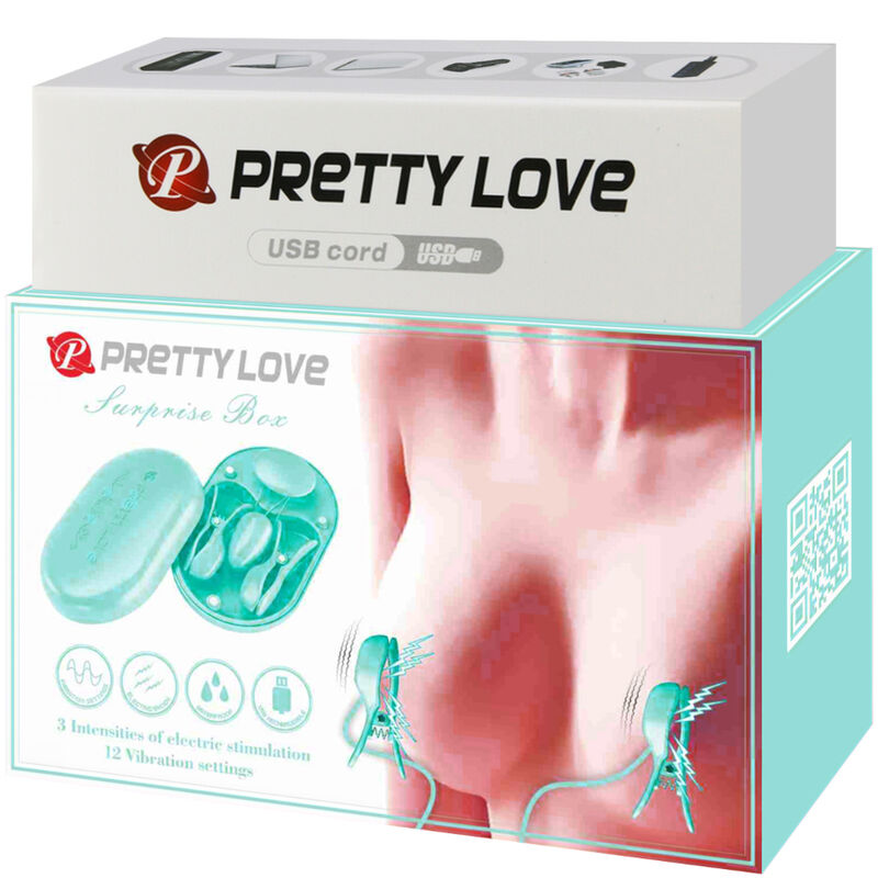 Cleme pentru Sfarcuri, Pretty Love - Surprise Box, Electrostimulare si Vibratii, Albastru