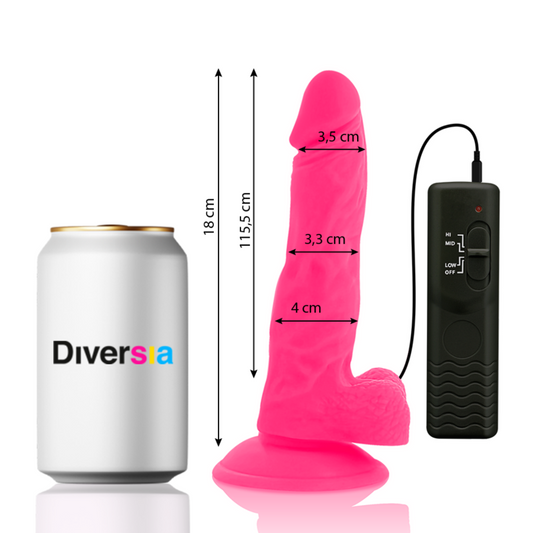 Dildo, Diversia, Flexible Vibrating Roz 18 CM -O- 4 CM