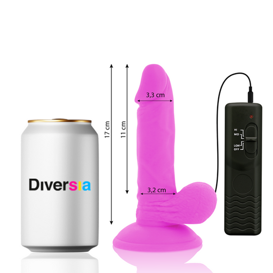 Dildo Vibrator Flexibil, DIVERSIA - cu Telecomanda cu Fir, Mov, 17 cm