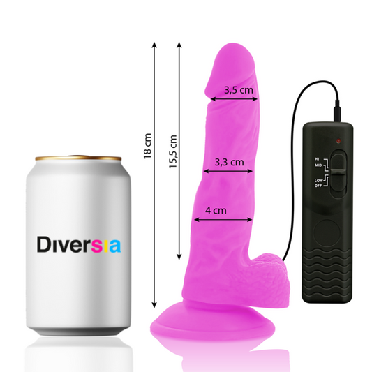 Dildo Vibrator Flexibil, DIVERSIA - TPR cu Telecomanda cu Fir, Mov, 18 cm