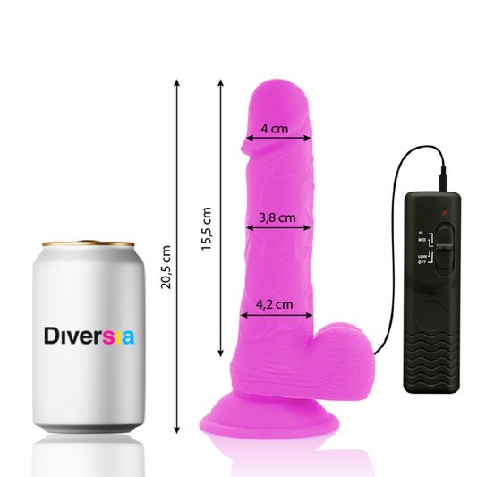 Dildo Vibrator Flexibil, DIVERSIA - TPR cu Telecomanda cu Fir, Mov, 20,5 cm