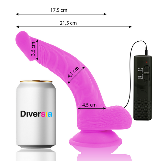 Dildo Vibrator Flexibil, DIVERSIA - TPR cu Telecomanda cu Fir, Mov, 21,5 cm
