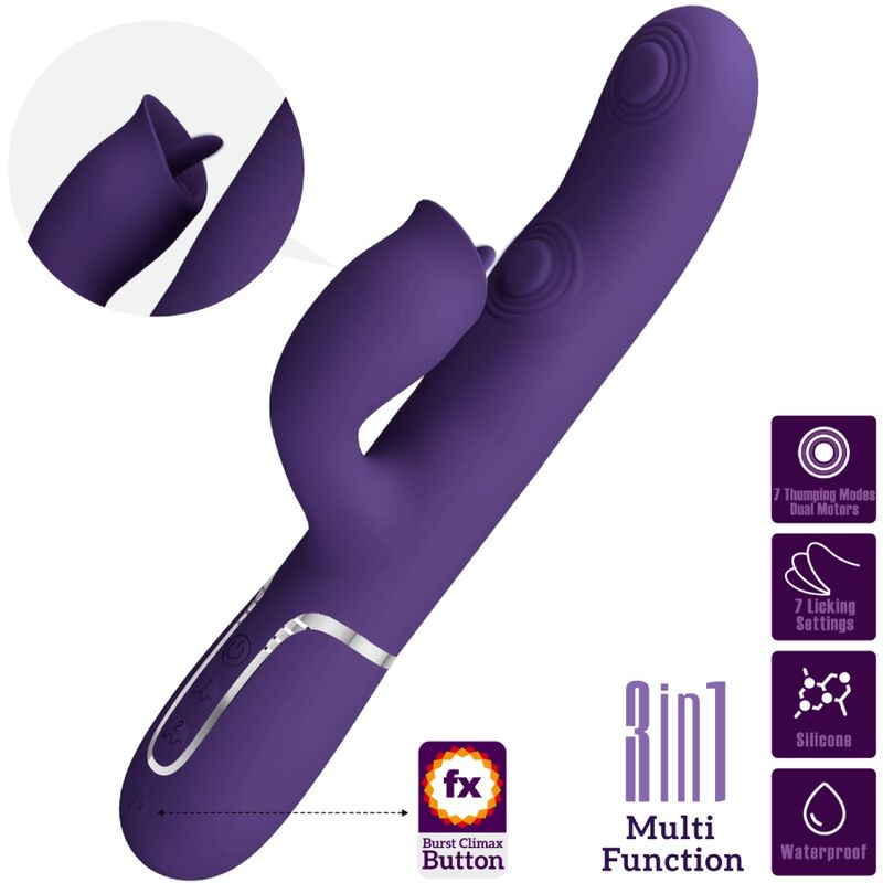 Vibrator Rabbit, Pretty Love, Stimulator Clitoris cu Lins, Mov