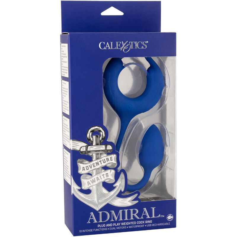 Inel Penis, CalExotics - Admiral Plug And Play, cu Greutate, Albastru