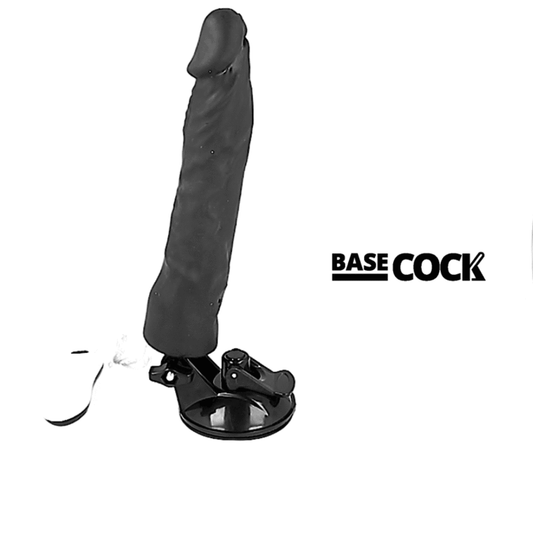 Vibrator Realist cu Telecomanda, BASECOCK - 12 Vibratii, TPR, Negru, 21 cm