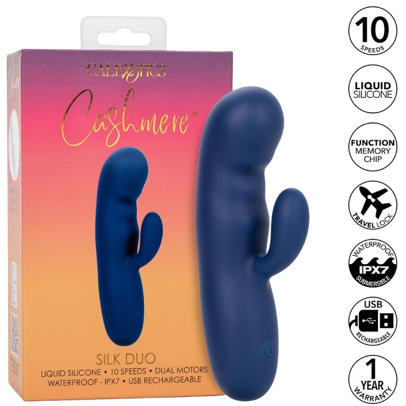 Vibrator Punctul G, CalExotics - Cashmere Silk Duo, Motor Dublu, Albastru