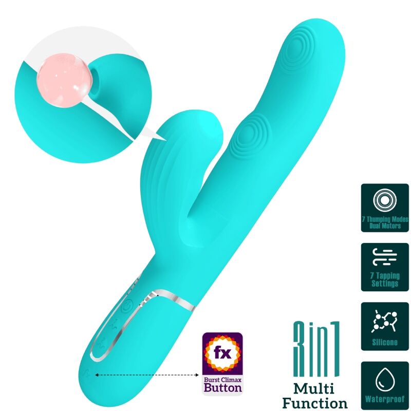 Vibrator G-Spot Rabbit, Pretty Love - Perlita, Multifunctional 3 in 1, Turcoaz