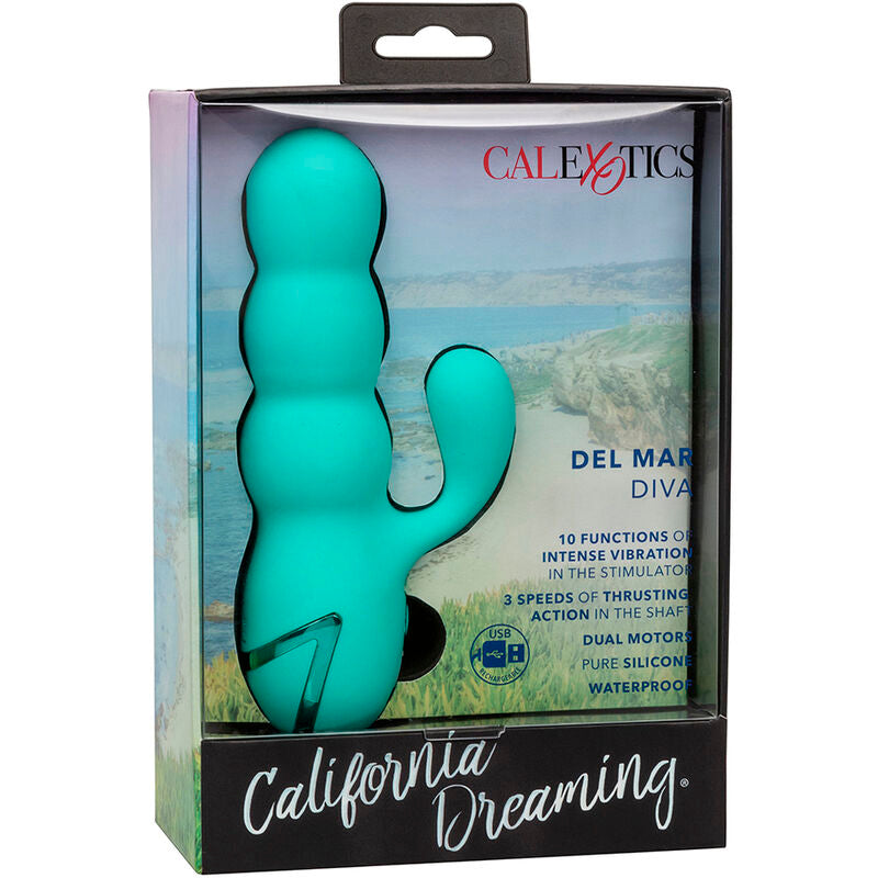 Vibrator Rabbit, CalExotics - California Dreaming Del Mar Diva, 10 Functii de Vibratii si 3 Viteze de Impingere, Aqua Green