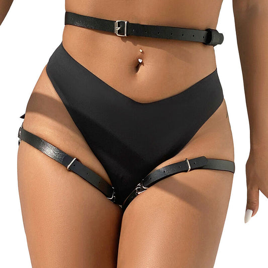 Ham Talie si Picior, SUBBLIME - Leather Waist and Leg, cu Lant, Piele, Negru, Marime Universala