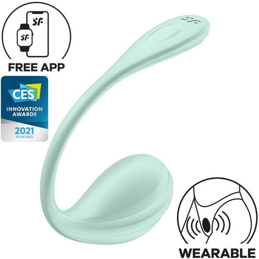 Stimulator Punct G Portabil, SATISFYER - Smooth Petal, Silicon, Verde Apa, App Gratuit