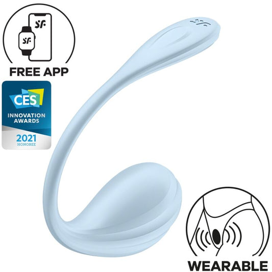 Vibrator pentru Punctul G, SATISFYER - Smooth Petal, Silicon, Albastru Deschis, cu Aplicatie