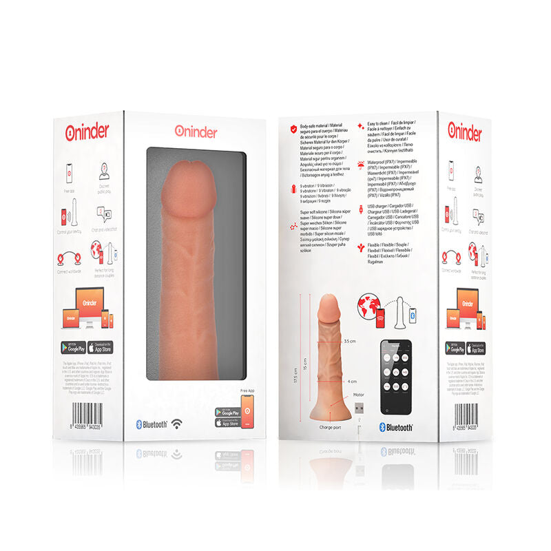 Vibrator Dildo, Oninder - Small Bogota, Control prin Aplicatie, Natural 17.5 CM x 4 CM