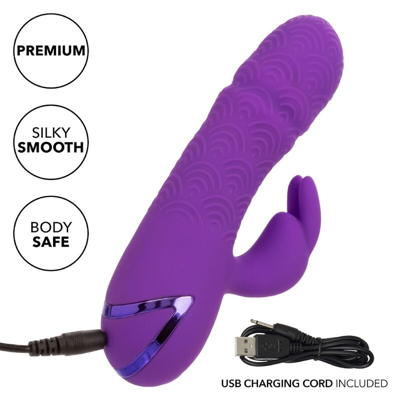 Vibrator Rabbit, CalExotics - California Dreaming Manhattan Beach Marvel, Stimulator Dual cu Vibratii si Impingere, Mov