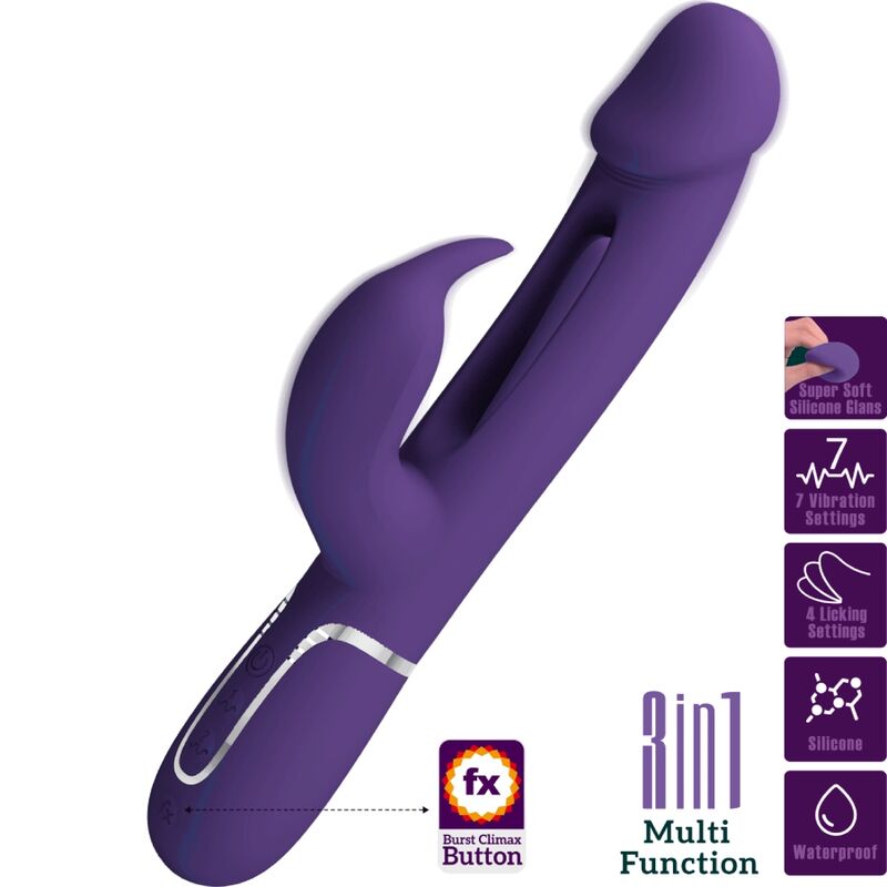 Vibrator Rabbit, Pretty Love - Kampas, Multifunctional 3 in 1 cu Limba Oscilanta, Mov
