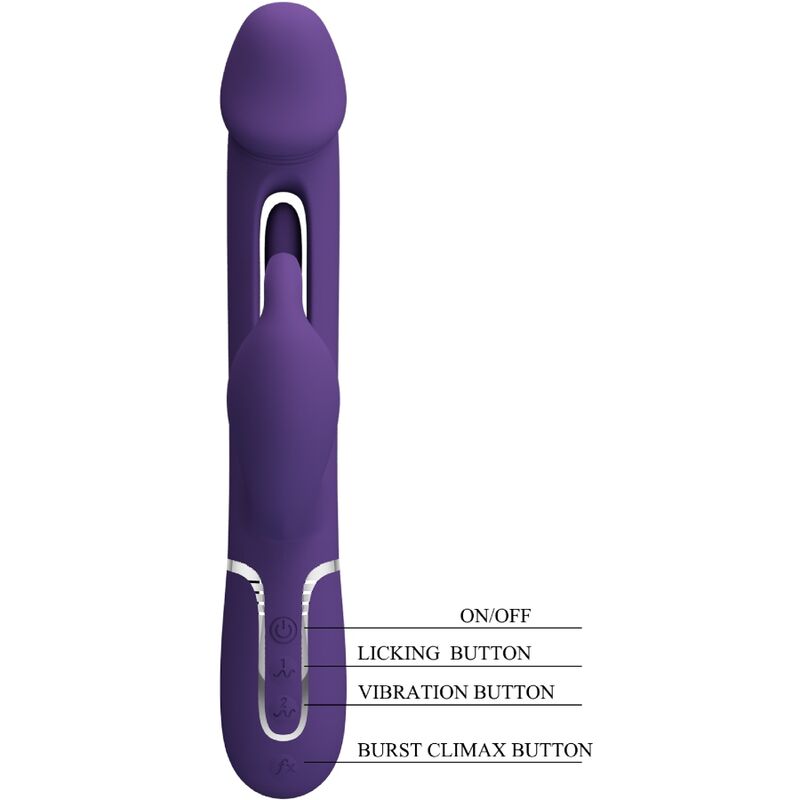 Vibrator Rabbit, Pretty Love - Kampas, Multifunctional 3 in 1 cu Limba Oscilanta, Mov