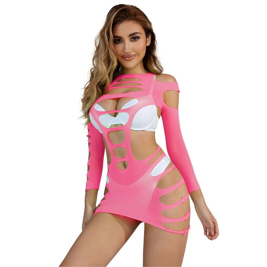 Rochie Plasa Elastica cu Maneci Lungi, SUBBLIME - Roz, Marime Unica