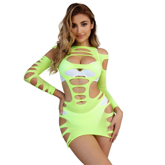 Rochie Plasa Elastica cu Maneci Lungi, SUBBLIME - Verde, Marime Unica