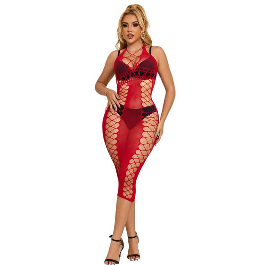Rochie Lunga din Plasa, SUBBLIME - 952327 Babydoll Sexy, Marime Unica, Rosie