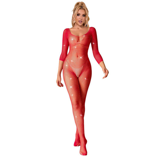 Body Plasa cu Diamante si Maneci Lungi, SUBBLIME - 952419, Rosu, XS/M