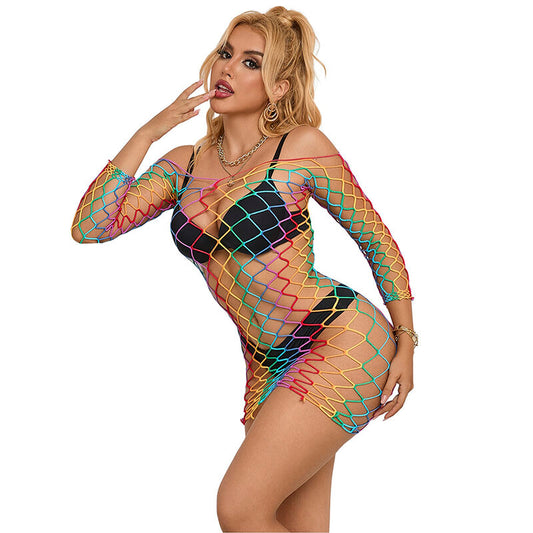 Rochie Plasa cu Maneci Lungi, SUBBLIME - Rainbow, Marime Unica