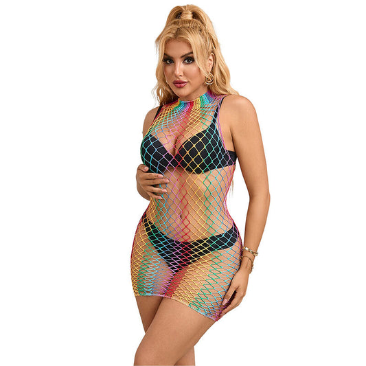 Rochie Plasa Fara Maneci cu Gat Inalt, SUBBLIME - Rainbow, Marime Unica