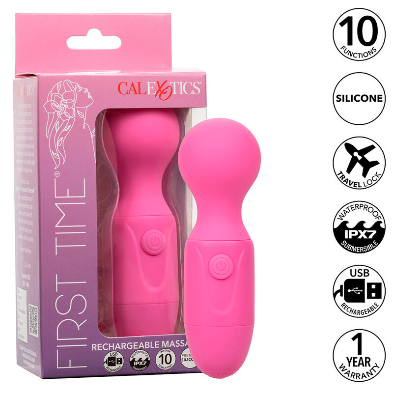 Vibrator Reincarcabil, CalExotics - First Time Rechargeable Massager, 10 Vibratii, Roz
