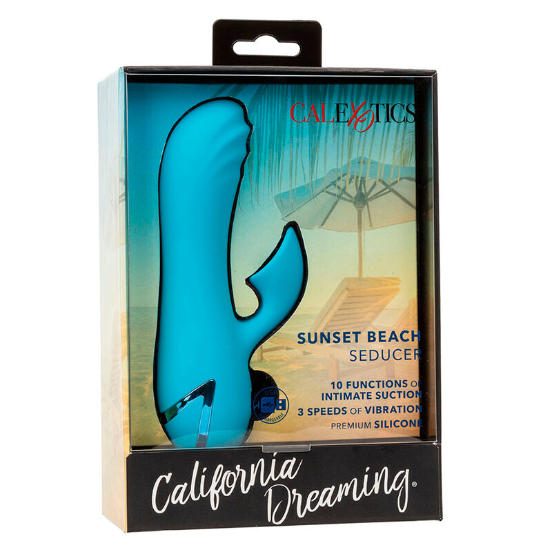 Vibrator si Stimulator, CalExotics - California Dreaming Sunset Beach Seducer, Vibratii Duale si Aspiratie Clitorisa, Albastru