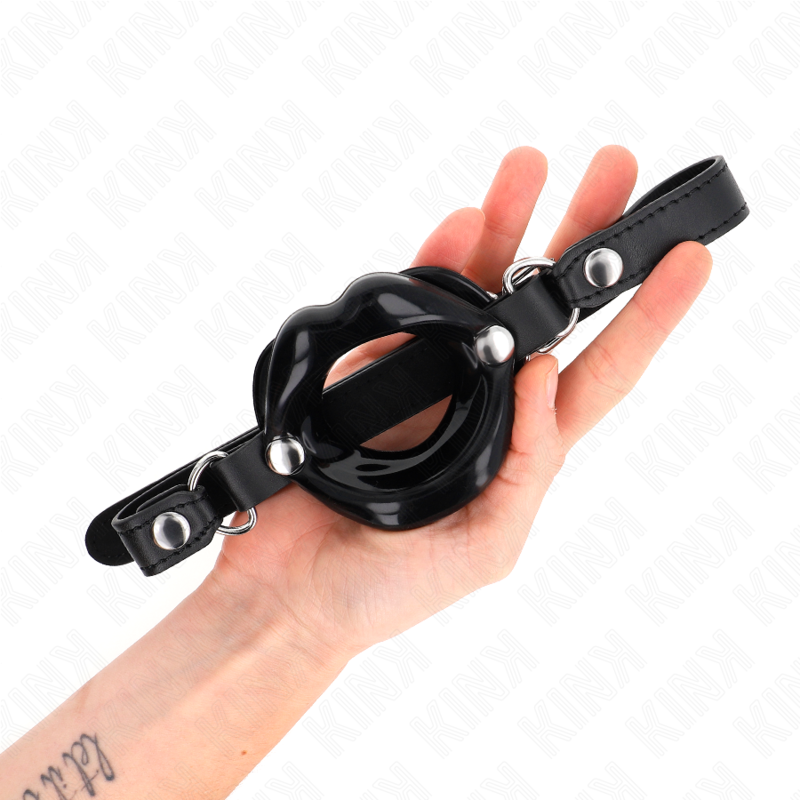 Gag cu Curea din Piele Ecologica, Kink - Lip 8 CM, Reglabil, 63 x 2 CM 39-58 CM Negru