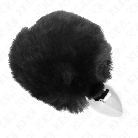 Dop Anal din Otel Inoxidabil, KINK - cu Coada Iepure Blana Sintetica Neagra, 7 x 3 cm