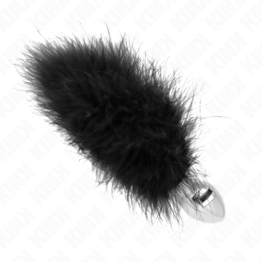 Dop Anal Otel Inoxidabil, KINK - cu Coada Pana, 11 x 7 cm, Coada 11 cm