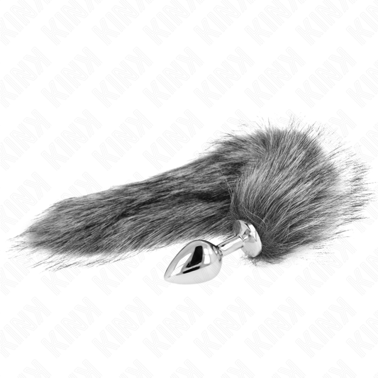Dop Anal cu Coada Sintetica, KINK - Marime M, 8 x 3,5 cm, Coada 40 cm, Gri